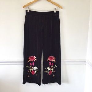 Anthropologie Black Floral Embroidered Pants